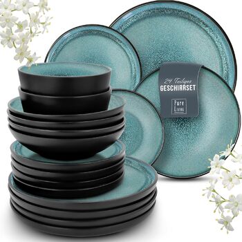 Набір посуду з керамограніту на 6 персон, 24 предмети, чорний/петролевий Ibiza Pure Living