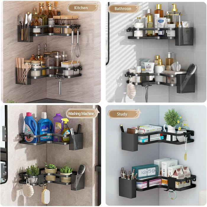 Набір з 2 кутових полиць для душу, чорний ZVZM