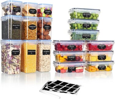 Контейнери для зберігання продуктів Hibisaws, 12 предметів, з кришками, контейнери для заморожування, харчові коробки, без BPA та 100 герметичні, прозорі, 6 x 1 л та 6 x 0,5 л, коробки для приготування їжі, набір Tupperware (99)