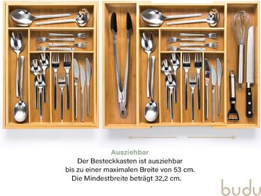 Лоток для столових приборів budu 47 (глибина 47 см) від - Організатор для кухонних шухляд - Висувний - Організатор для кухонних шухляд (43 см, бамбук)