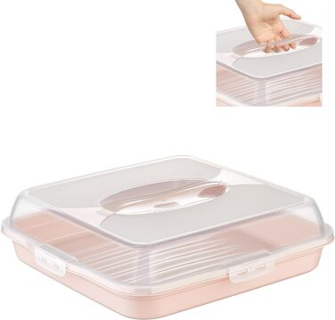 Коробка для транспортировки торта с крышкой, капюшоном и ручкой. Коробка для хранения, Контейнер для торта, Тарелка для торта, Контейнер для торта, Коробка для торта, Тарелка для торта, Начинка для торта, Колокольчик для торта - (розовый, квадратный)