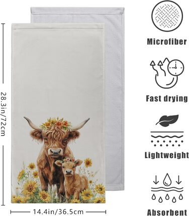 Різдвяні кухонні рушники Kwlegh, рушник для рук, різдвяна ялинка, цукерка-тростина, сніжинка, рушник для пальців, набір з 2 шт. , милий чоловічий банний рушник, високопоглинаючі рушники, 36 x (Highland Cow)