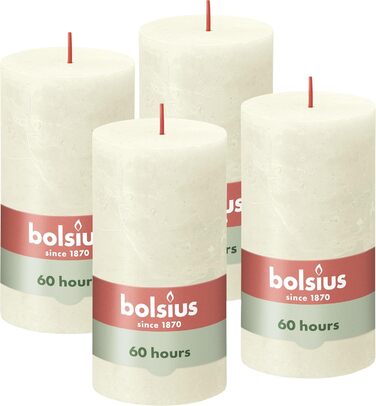 Свічки Bolsius Rustic Pillar Candles - Оливково-зелені - Набір з 4 шт. - Декоративні побутові свічки - Час горіння 60 годин - Без запаху - Натуральний рослинний віск - Без пальмової олії - Оливково-зелені (13 x 7 см, колір слонової кістки)