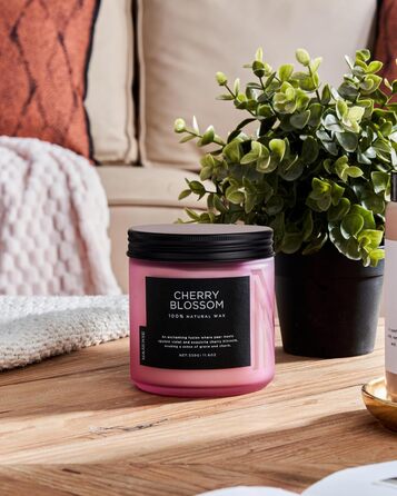 Ароматичні свічки M&SENSE з кавою у скляній банці з 2 гнітами 330 г, час горіння 70 годин, свічка з натурального соєвого воску для спальні, кухні, декору дому, подарункова свічка для чоловіків та жінок, смажена кава (цвітіння вишні)