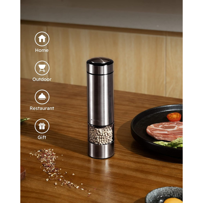 Млин для солі та перцю електричний з підзарядкою від USB, набір 2 предмети, металік FORLIM