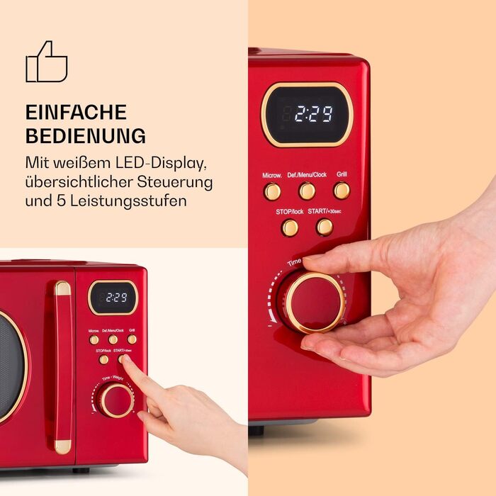 Мікрохвильова піч з грилем 3-в-1, 800 Вт, червоний Julieta Klarstein