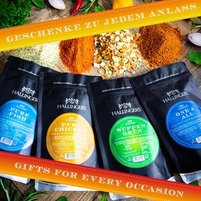 Класичний набір спецій Hallingers - Подарунковий набір спецій ручної роботи, 12 спецій з усього світу (Набір) - Літній подарунок та ідеальний подарунок для барбекю День народження, вітання, новоселення, річниця, безкоштовні класичні спеції., 12 спецій (73