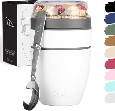 Стаканчик для пластівців Milu 400 мл з назвою MsliMax для йогурту герметичний стаканчик з ложкою (білий, пластиковий)