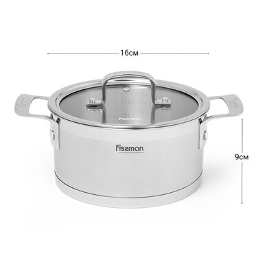 Каструля Fissman FOBUS 16x9 см /1,6 л  із скляною кришкою (5381)