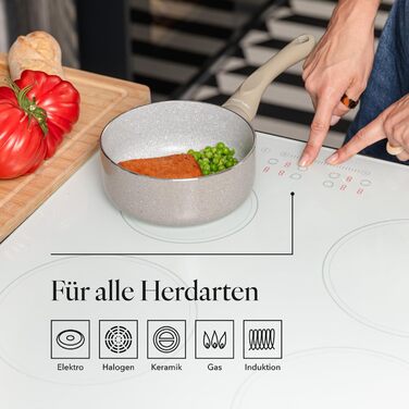 Алюмінієва каструля FLORINA 16 см 1,6 л Підходить для індукції Керамічне покриття, стійке до подряпин М&39яка ручка під дерево Термостійка Для всіх варильних поверхонь Легко миється (ISLA, 1,1 л - 16 см)