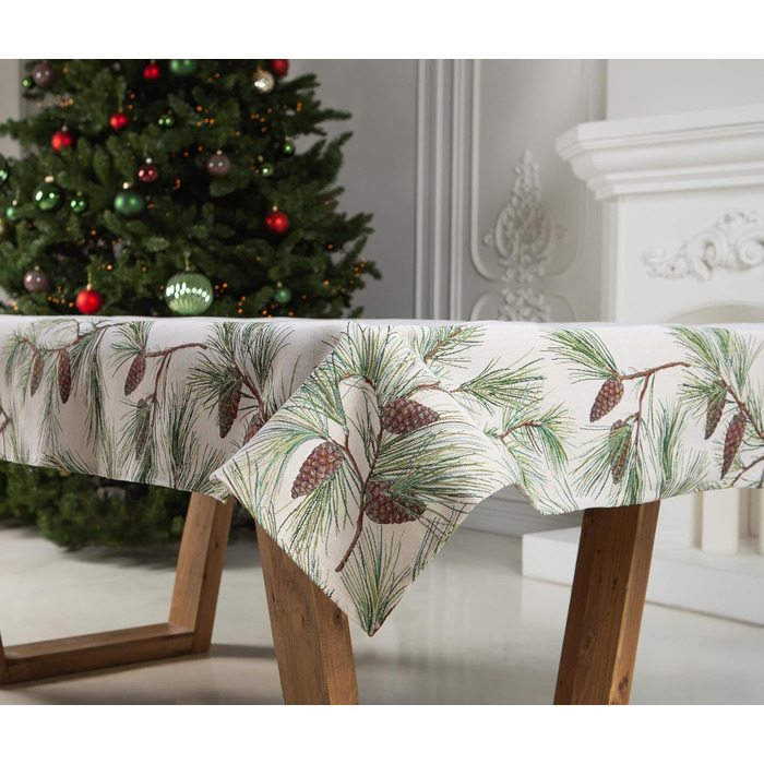 Різдвяна гобеленова скатертина Home of Christmas Скатертина на Різдво та Новий рік (Соснові шишки (без блискіток), 140x180 см)
