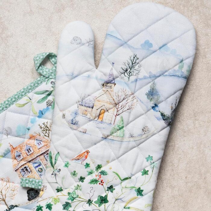 Рукавички для духовки, прихватки для каструль Maison d&39 Hermine, 100 бавовна, термостійкі кухонні рукавички, рукавички для духовки (19 x 33 см) та прихватки для каструль (20 x 20 см) для приготування їжі, Морзін - Рукавички для духовки (19 x 33 см) та п