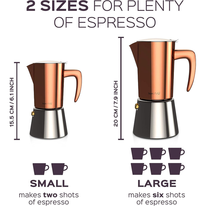 Кавоварка для еспресо 300 мл на 6 чашок, срібляста хромована bonVIVO