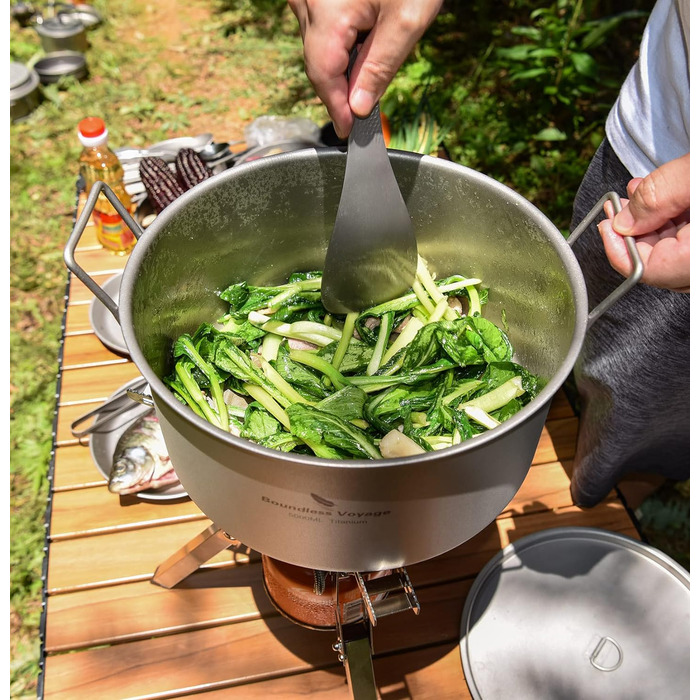 Кемпінгова каструля з кришкою та складною ручкою 5000 мл. iBasingo