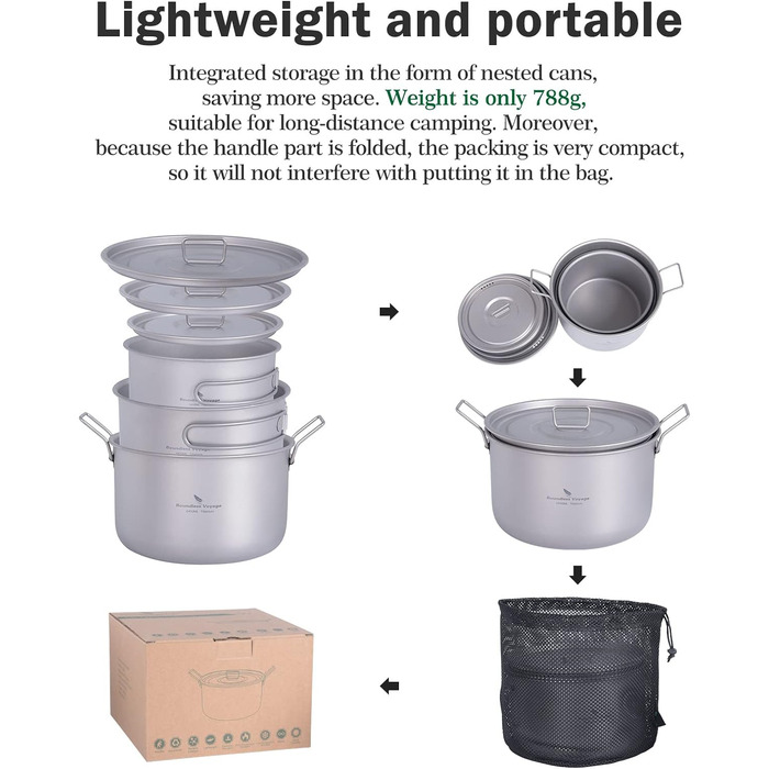 Титановая кастрюля со складной ручкой для кемпинга 2,4 л iBasingo