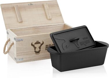 Барбекю-Toro Голландська піч для хліба Чавунна каструля для приготування їжі Чавунна каструля 3,0 літра я попередньо заправив - вже заправлений Запіканка з кришкою Горщик для запікання (з дерев'яним ящиком)