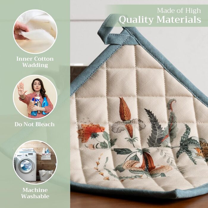 Рукавички для духовки Maison d&39 Hermine, підставки для каструль, 100 бавовна, термостійкі кухонні рукавички, рукавички для духовки (19 см x 33 см) та підставки для каструль (20 см x 20 см) для приготування їжі, Morzine - Рукавички для духовки на День по