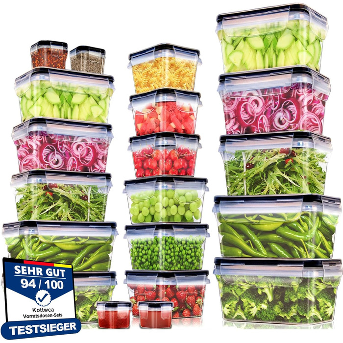 Набір Kottwca, набір Tupperware із 30 предметів (15 контейнерів 15 кришок), кухонні коробки для приготування їжі, 100 герметичні, без бісфенолу А, контейнер для зберігання продуктів для мікрохвильової печі та холодильника (набір із 20 великої місткості)