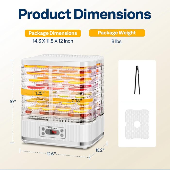 Дегідратор на 8 полиць 400 Вт, білий VIVOHOME
