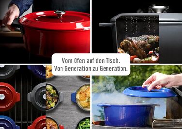 Чавунна каструля синього кольору з кришкою та силіконовими ручками 24 см Woll