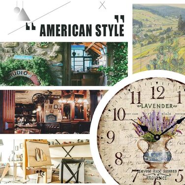 Настінний кухонний годинник YOAI, вінтажний шаббі-шик, антикварний, ностальгічний, сільський, кварцовий годинник з МДФ з безшумним механізмом, 12 дюймів/30 см Ø (лаванда в горщику)