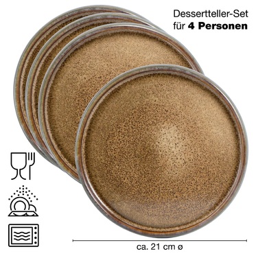 Набір з 4 десертних тарілок 21 см, світло-коричнева реактивна глазур Moritz & Moritz