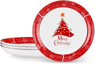 Серія 30-предметний порцеляновий різдвяний набір посуду на 6 осіб, різдвяний кавовий сервіз на 6 обідніх тарілок, 6 десертних тарілок, 6 супових тарілок, 6 кавових чашок та 6 блюдець (різдвяна ялинка, тарілка для пасти на 4 предмети)