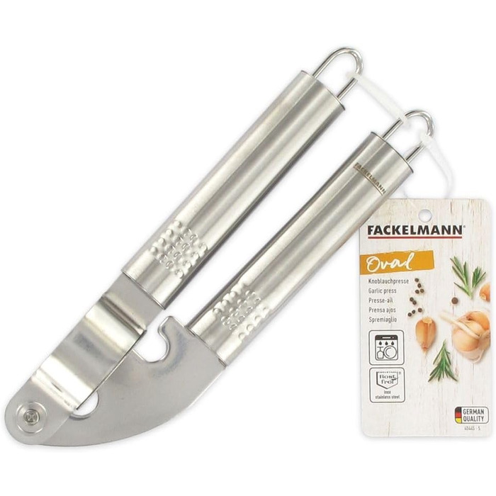 Відкривачка Fackelmann OVAL GRIP, практична відкривачка для консервів з нержавіючої сталі, універсальна відкривачка з ергономічною ручкою (колір сріблястий), кількість ука (19 x 5,5 x 3 см)