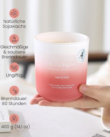 Ароматичні свічки M&SENSE Сосна та кедр у банці, велика соєва свічка 400 г з двома гнітами, час горіння 80 годин, ароматерапевтична свічка для йоги, спа та медитації. Подарунок для дівчини, дружини чи матері. Сосна та кедр (білий персик та квітка апельсин