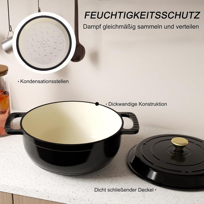 Чавунна жаровня 5,7 л з кришкою 28 см, чорна LEADZM