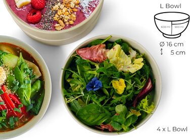 Набір керамічного посуду igunja, набір мисок та тарілок 12 предметів на 4 особи Високоякісний, 100 ручної роботи, набір посуду з реактивною глазур&39ю, матовий зовні, глянцевий всередині (бежевий, L-подібні миски)