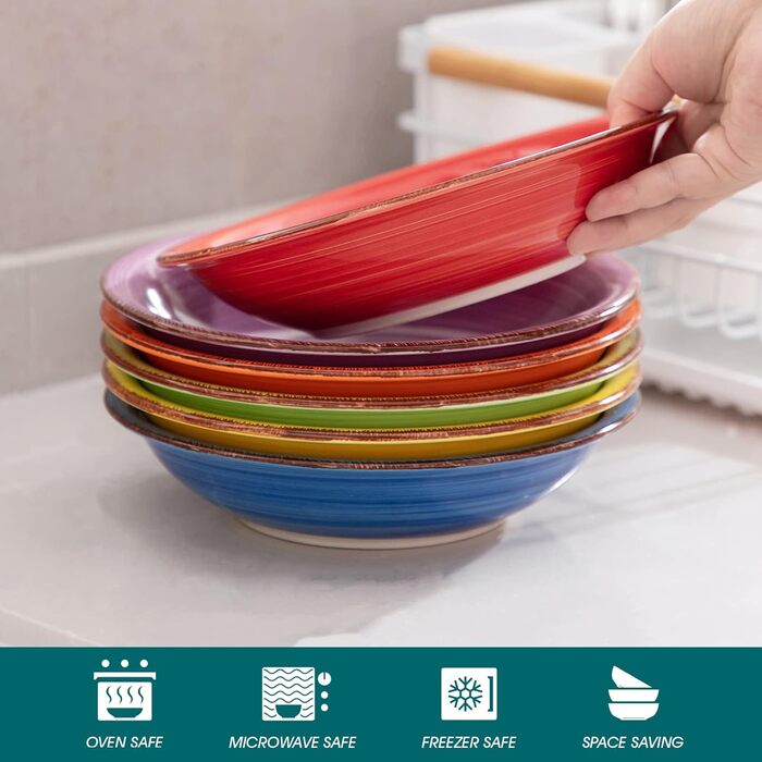 Тарелка для торта из керамогранита, BONITA Плоская тарелка из 6 предметов, Ø 18,8 см Набор десертных тарелок для макаронных изделий (8,3 дюйма, красочная серия01)