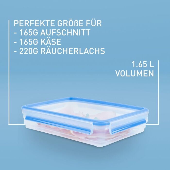 Набір контейнерів для зберігання продуктів EMSA Clip & Close, прямокутні, 5 x 0,8 л, коробки для зберігання, 100 герметичні, придатні для миття в посудомийній машині, морозильної камери та мікрохвильової печі, прозорі, сині, зроблені в Німеччині, N10307 (