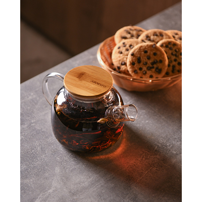 Заварник Ardesto Gemini 600мл, боросиликатное стекло, бамбук, прозрачный