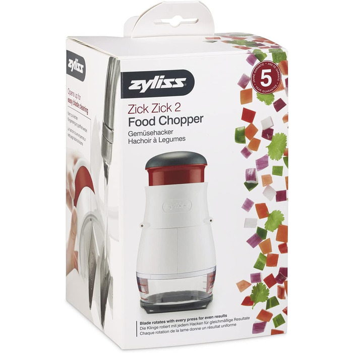Класична овочерізка Zyliss E910012 Zig Zig, пластик/нержавіюча сталь, білий/червоний, цибулярізка, овочерізка, універсальний подрібнювач, можна мити в посудомийній машині, гарантія 5 років (подрібнювач овочів)