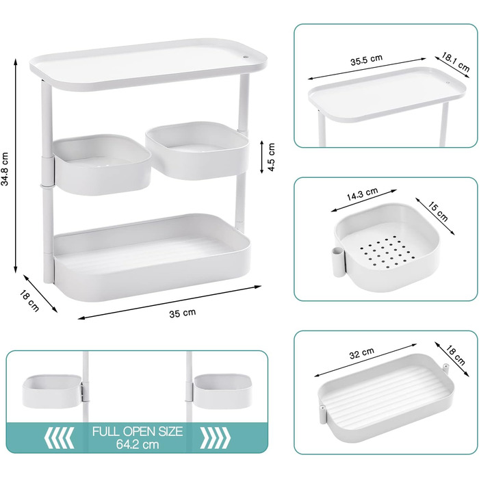 Стойка для специй APEXCHASER, 3-уровневый вращающийся держатель для специй, вращающийся на 360 хранилище для специй, металлический кухонный органайзер для бутылки специй, банки для специй 35 * 19 * 37,5 см (низкий, белый)