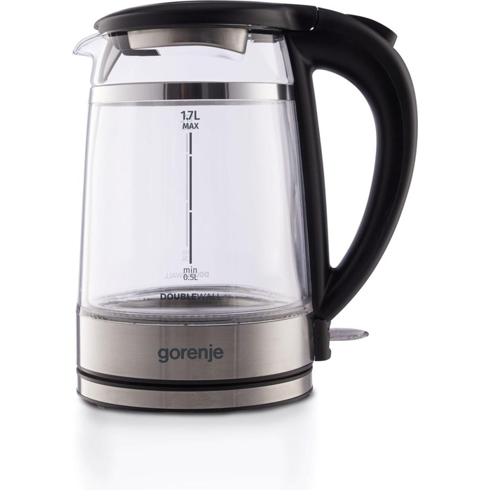 Gorenje Электрочайник 1.7л, 2,200 Вт, strix контроль, стекло, черный
