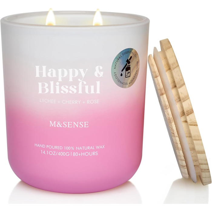 Ароматичні свічки M&SENSE Сосна та кедр у банці, велика соєва свічка 400 г з двома гнітами, час горіння 80 годин, ароматерапевтична свічка для йоги, спа та медитації. Подарунок для дівчини, дружини чи матері. Сосна та кедр (лічі, вишня та троянда)