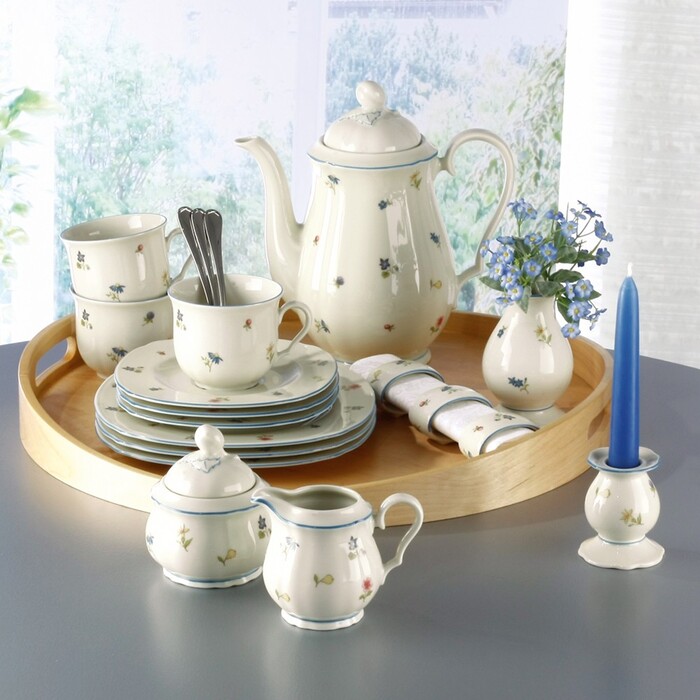 Кавовий сервіз 18 предметів Streublume blauer Rand Marie-Luise Seltmann