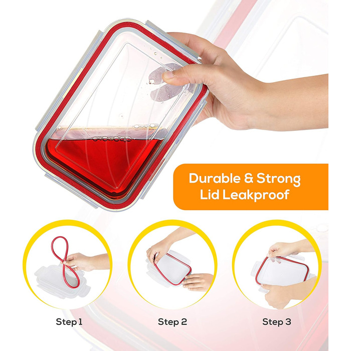 Банок для зберігання з кришками (9 контейнерів, 9 кришок) Контейнери для зберігання продуктів для кухні, кухонний органайзер без бісфенолу А (24 упаковки, червоний), 18