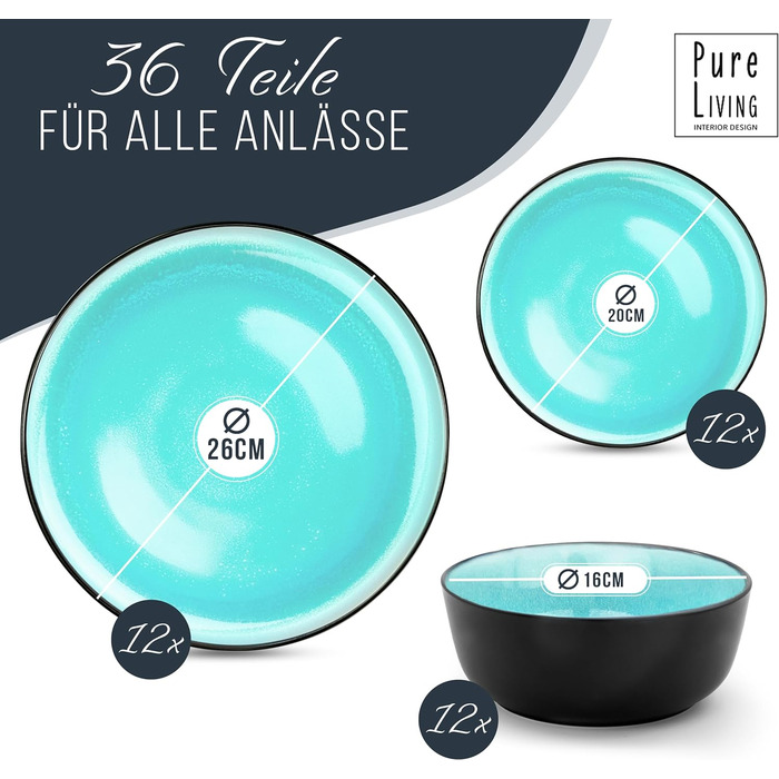 Набор кофейных чашек из 6 шт. Ibiza - Чашки из керамогранита премиум-класса, можно мыть в посудомоечной машине и микроволновой печи, устойчив к царапинам - Стильный набор кружек для чая и кофе - Посуда Pure Living, набор посуды из аквамарина (набор из 36 