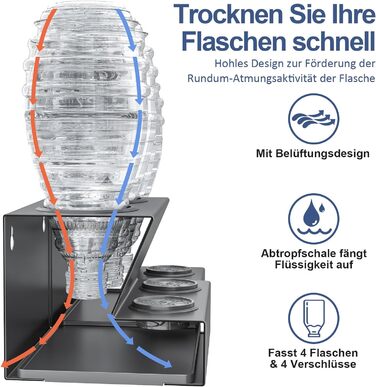 Тримач для пляшок APEXCHASER SodaStream, тримач для пляшок, підставка для зливу пляшок, сушарка для пляшок із силіконовими захисними кільцями знімний дренажний килимок і тримач кришки (4 пляшки)