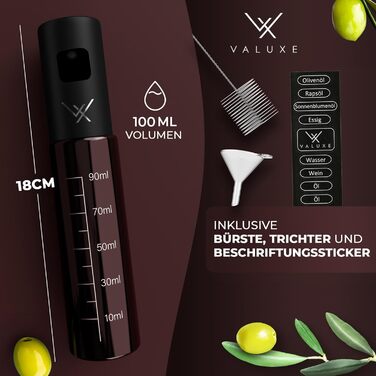 Масляный распылитель для растительного масла и уксуса с защитой от ультрафиолета Стекло и распылительный фильтр - Бутылка с распылителем масла из нержавеющей стали - Точный распылитель оливкового масла, распылитель масла, распылитель масла (темно-черный)