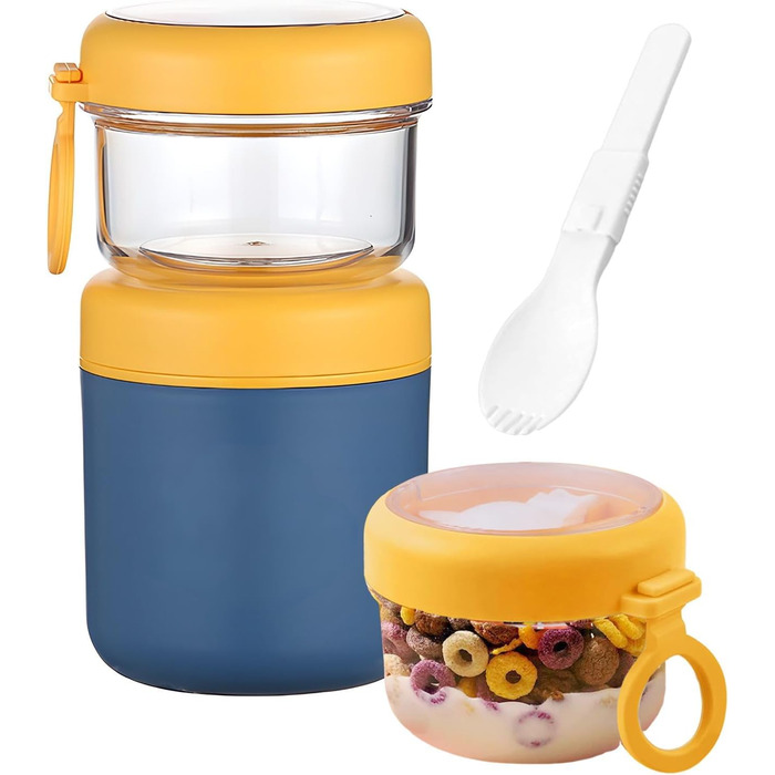 Стаканчик для пластівців 860 мл із складаною ложкою, жовто-синій NEXROLA