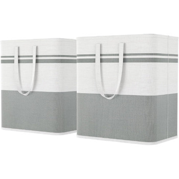 Кошик для білизни Lifewit з 2 предметів 60 л Мішок для білизни, Ящик для білизни Контейнер для білизни Збірник білизни Комод для білизни Кошики для білизни для квартири, гуртожитку, Караван Пральня, сірий і білий 2 x 60 л