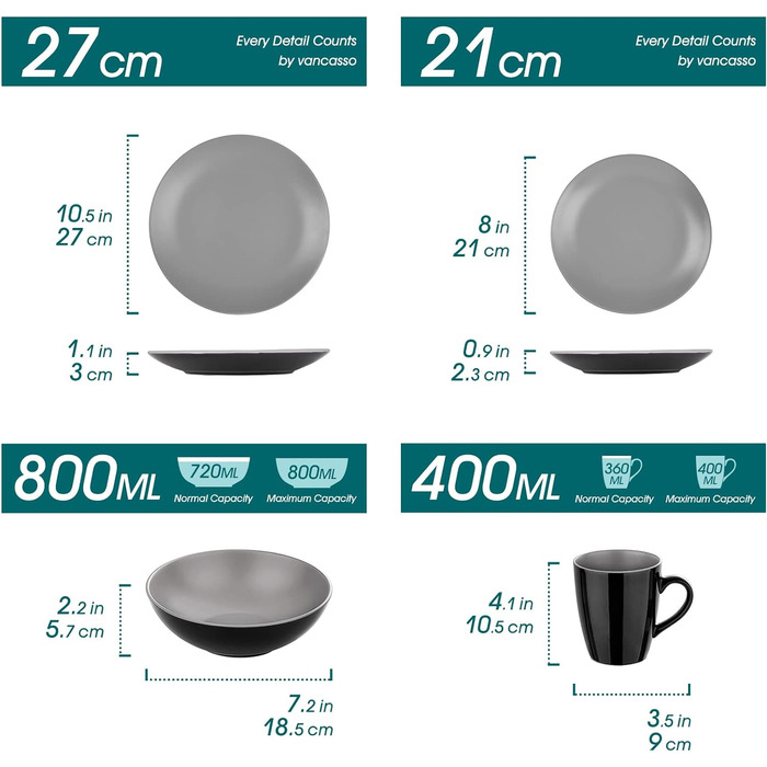 Столовий сервіз на 12 персон, 48 предметів, світло-сірий Lento Vancasso