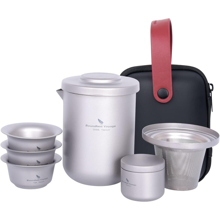 Титановий чайний набір, чайниця з ситечком для чаю та 3 міні-чашки 40 мл iBasingo