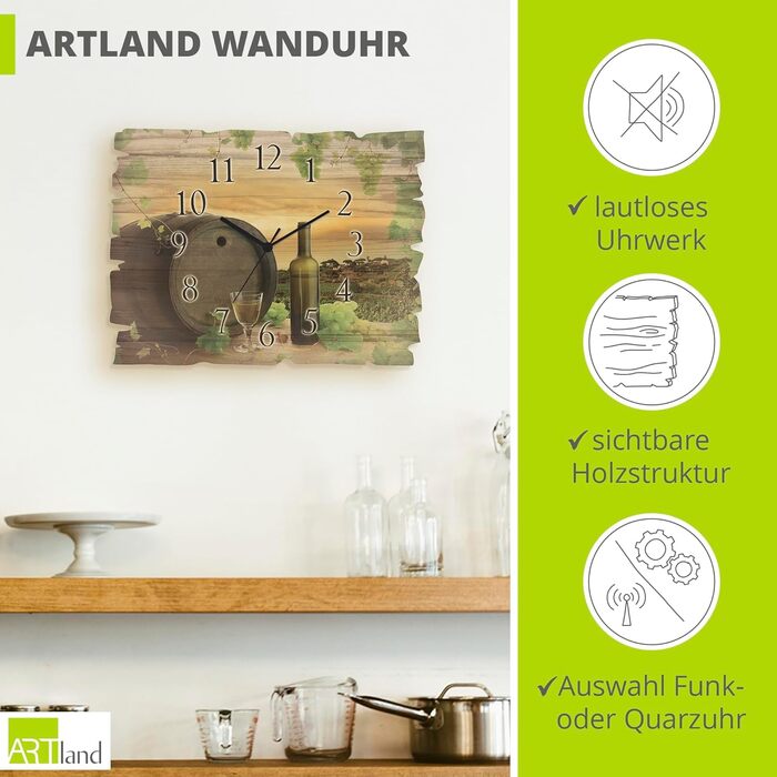 Настінний декор настінний годинник без цокання з дерева радіогодинник безшумний прямокутний 40x30 см їжа бакалія спеції трави лимон чилі вінтажний сільський U1RK трави (вино, радіогодинник)