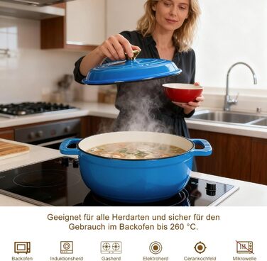 Чавунна жаровня 4,7 л з кришкою 26 см, синя LEADZM