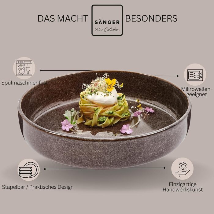 Комбінований сервіз на 6 персон, набір тарілок кавовий кухоль макаронна миска 30 шт. , набір посуду з кераміки посудомийна машина - мікрохвильова піч - стійкий до подряпин, набір посуду з кераміки КОЛЕКЦІЯ ЦІННОСТЕЙ (Каїрський графіт, макаронні миски 6 шт